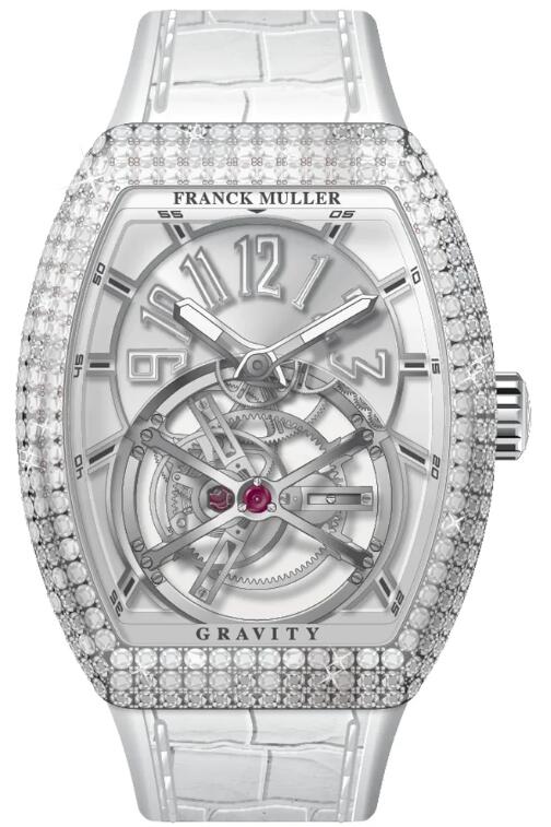 Best FRANCK MULLER Vanguard Gravity Tourbillon Steel Diamond Case - White V 45 T GR CS D (BC) (AC) (BLC.BLC AC) Replica Watch